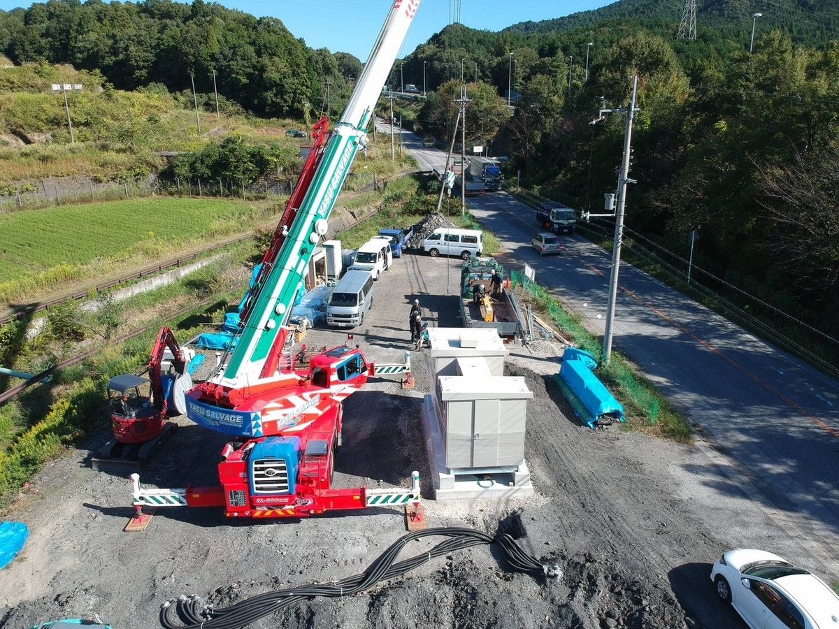 滋賀県愛荘町蓄電所 — 現地施工の空撮