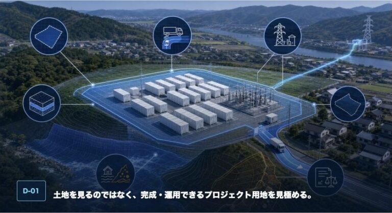 蓄電所用地の確認項目を示すイメージ