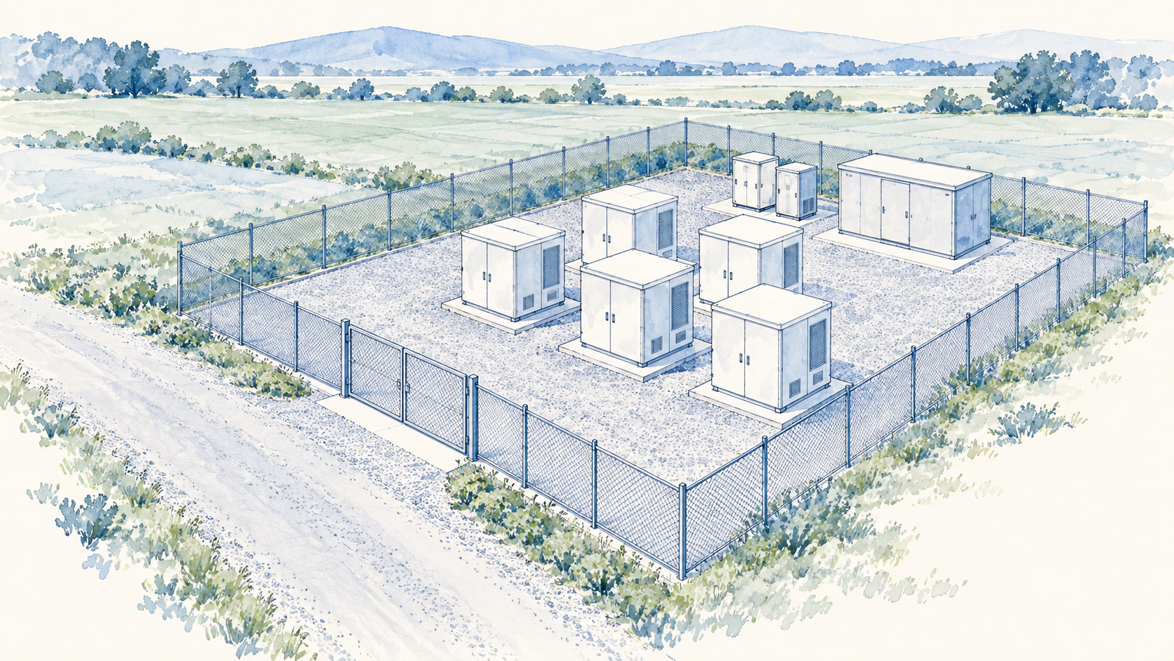 土地の広さに加え、系統・搬入・施工・保守の条件を確認する。（概念イラスト）